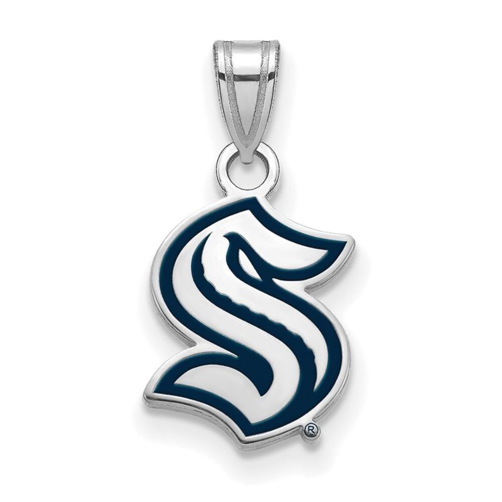 Sterling Silver Rhodium Plated NHL Seattle Kraken Small Enamel Pendant